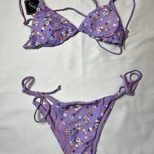 Purple floral bikini set beachwear